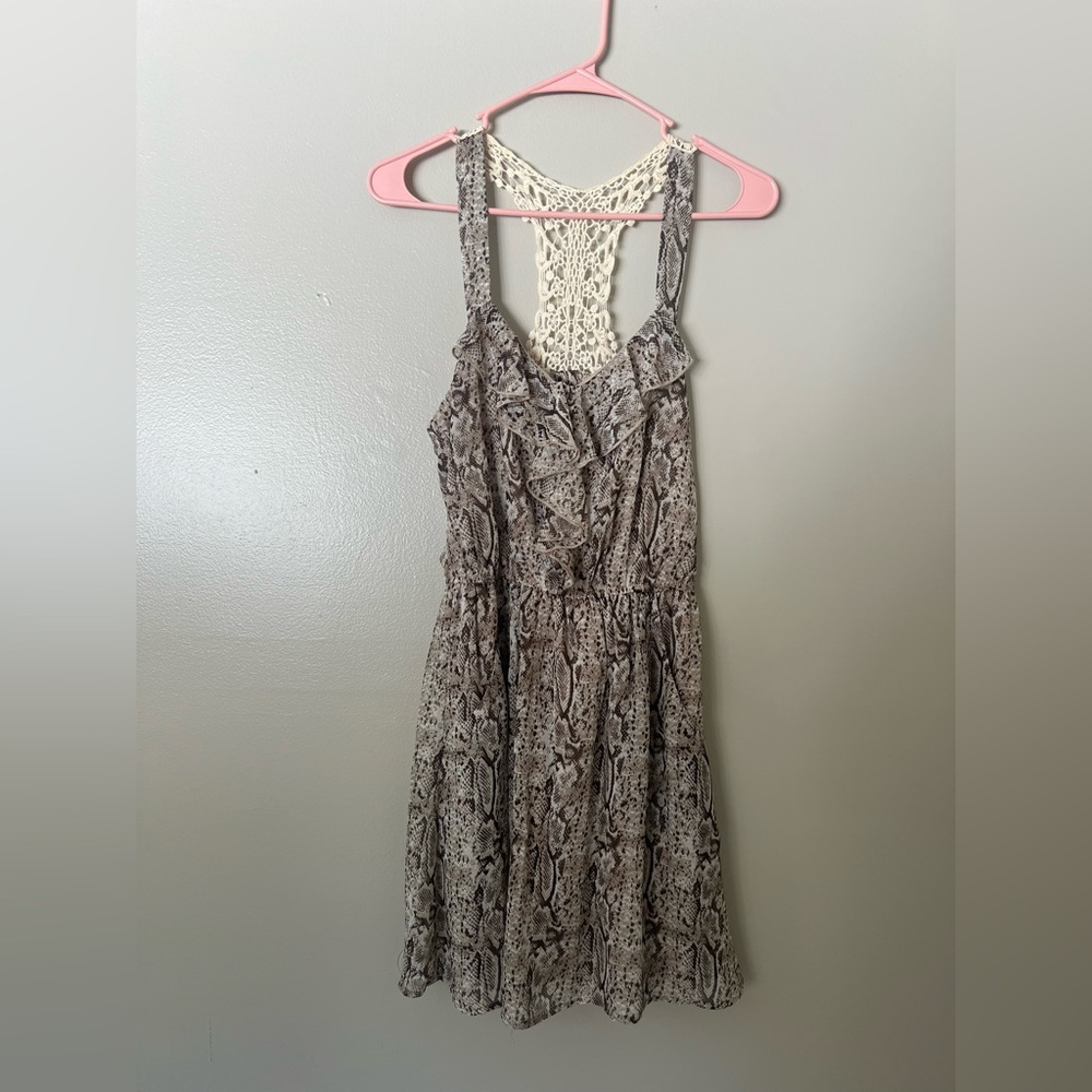 Xtraordinary Snake Print Lace-Back Mini Sun Dress